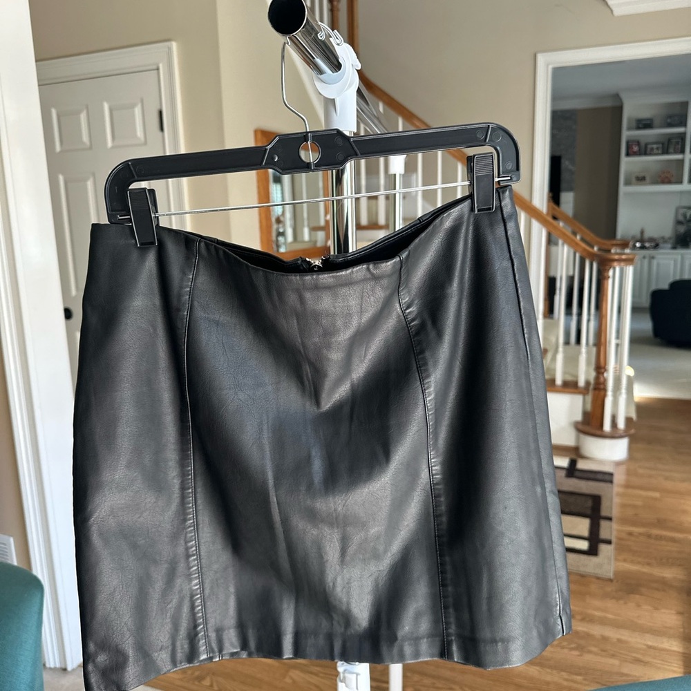New Look Black Leather Mini Skirt